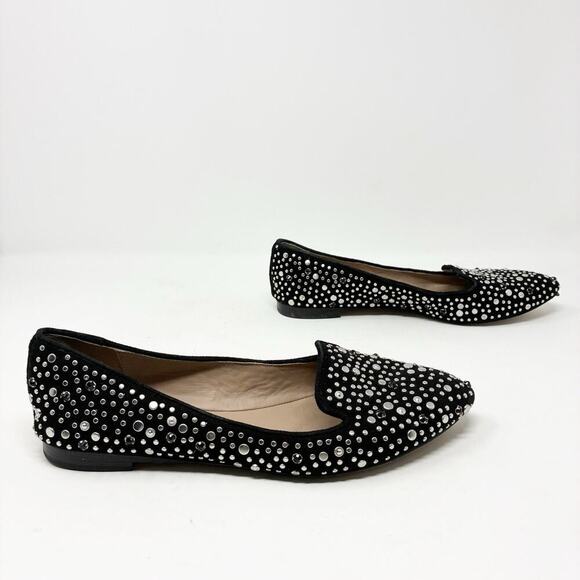 Jean Michael Cazabat Vanity Black Studded and Jeweled Point Toe Flats 38.5 (8.5) - Picture 2 of 7